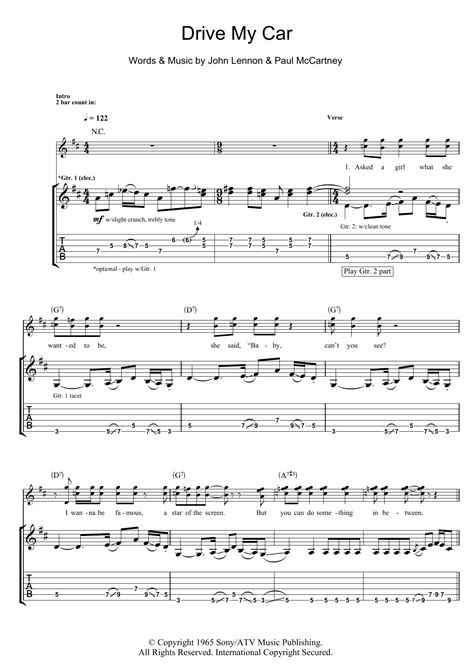 Drive My Car Sheet Music | The Beatles | Guitar Tab