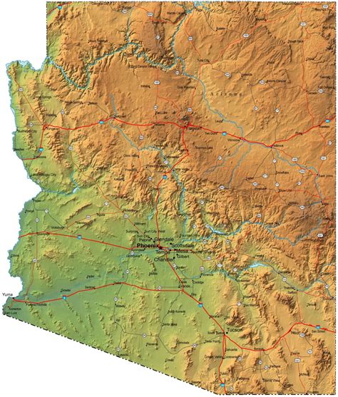 Detailed Arizona Map Az Terrain Map