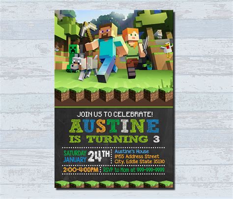 Navigate to open and upload the minecraft photo saved on your computer and get started! Birthday invitations Personalized invitation Minecraft ...