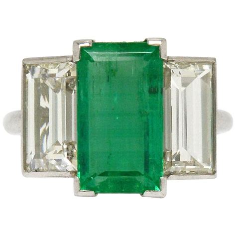 Gia Art Deco 3 Carat Natural Colombian Emerald Engagement Ring 3 Stone