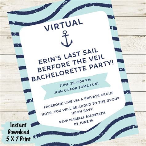 Virtual Nautical Bachelorette Party Invitation Last Sail Etsy