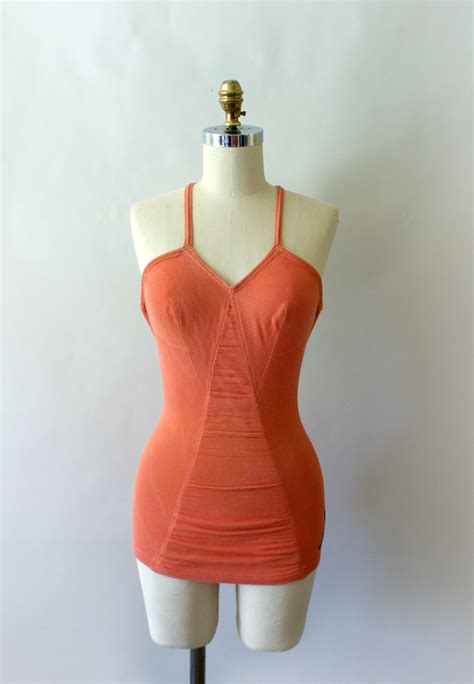 vintage 1940s jantzen bathing suit 40s stretch coral swimsuit from sweetbeefinds coral