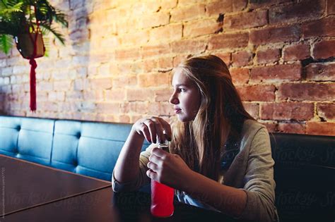 Teenage Girl Sitting At A Table With A Soda By Angela Lumsden Teenage Girl Teenager Girl