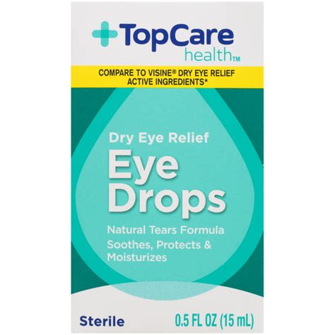 Top Care Dry Eye Relief Natural Tears Formula Soothes Protects Moisturizes Sterile Drops