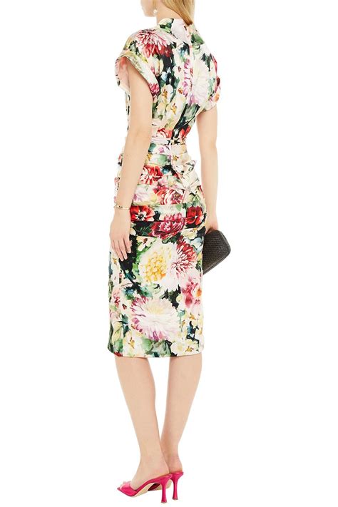 Dolce And Gabbana Ruched Floral Print Silk Blend Satin Midi Dress The