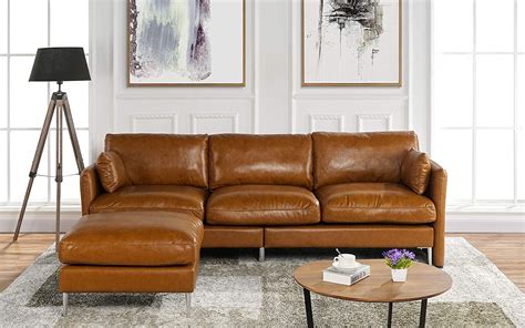 Modern Leather Sectional Sofa L Shape Couch 937 W Camel Walmart