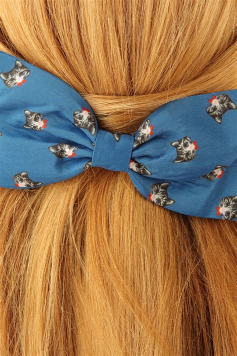 50s Cat Hair Bow In Teal
