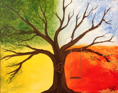 Seasons Simple Acrylic Paintings Tree Painting Watercolor Paintings