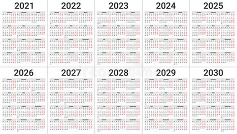 English Modern Classic Calendar 2020 2021 2022 Vector Stock Vector
