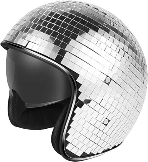 Caffney Disco Ball Helmet Glitter Mirror Ball Helmet Disco Party Helmet Hat With Retractable