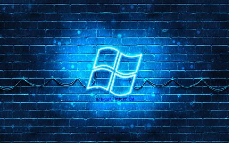 Windows 10 Blue Logo 4k Blue Brickwall Windows 10 Neon Apple Logo