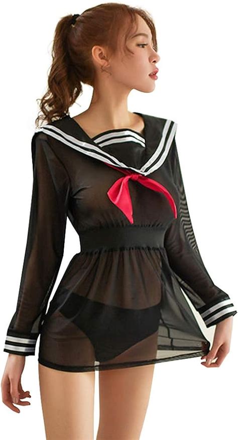 Yomorio Womens Naughty Schoolgirl Uniform Anime Cosplay Costume Sheer Sailor Role Play Outfit