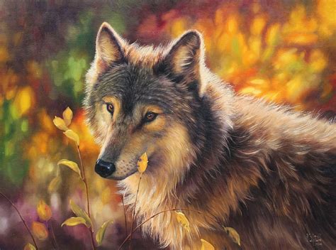 Oil Painting With A Young Wolf Animals Art Original Home Decor Wolf