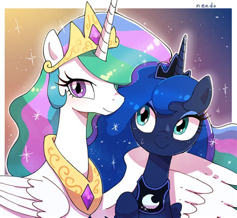 Safe Artist Fuyugi Princess Celestia Princess Luna Alicorn Pony Crown Cute
