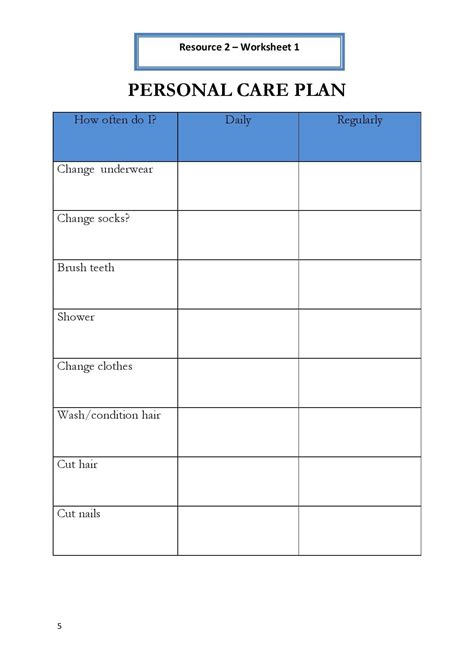 Personal Hygiene Plan And Worksheets Personal Care — Db