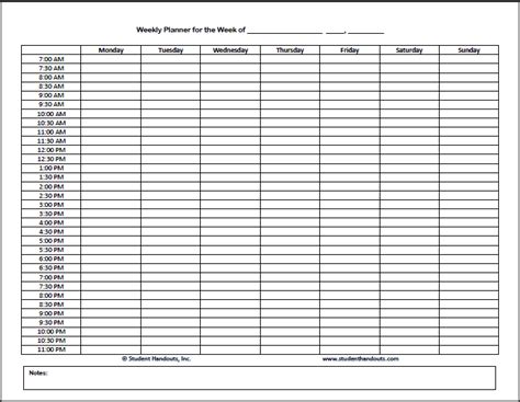 Weekly Hourly Planner Printable Pdf Free