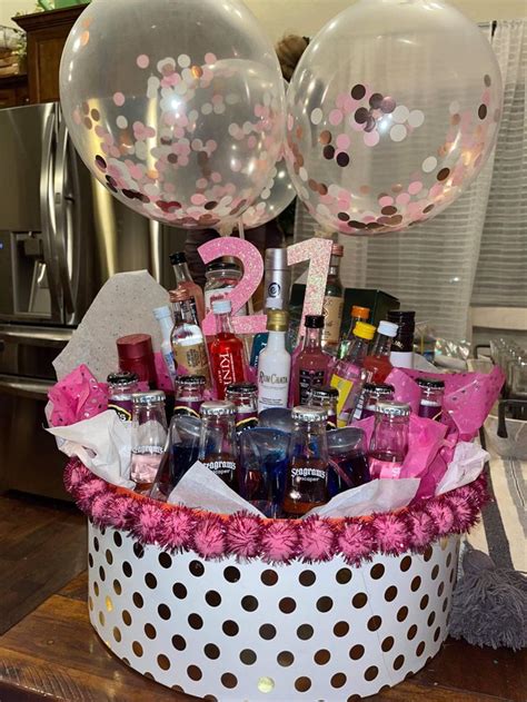 Pink 21 Ballons Basket And Drinks Birthday Alcohol Ts Diy 21st