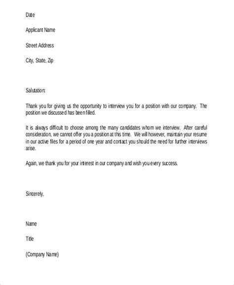 Job Rejection Letters 10 Free Word Pdf Format Download