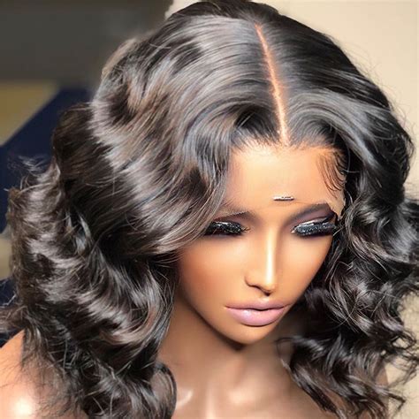 Middle Part Loose Wave Style Bob Human Hair 13x6 Lace Front Wigs For