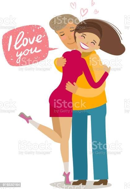 happy loving couple hugging each other romance concept cartoon vector illustration in flat style