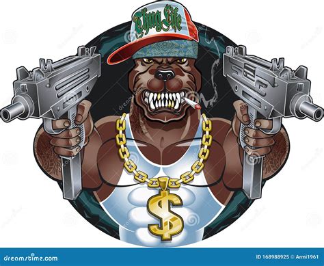 Perro De Gangster Con Pistolas De Máquinas Y Actitud Ilustración Del