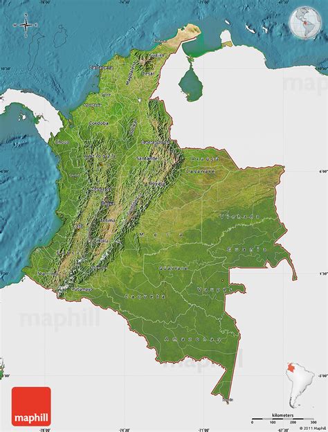 Satellite Map Of Colombia Single Color Outside