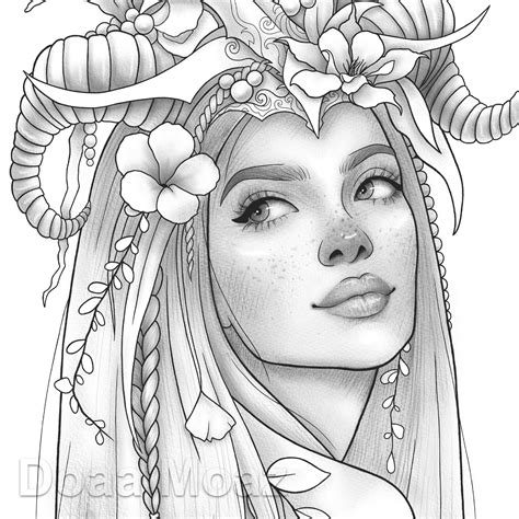 Printable Coloring Page Fantasy Floral Girl Portrait Etsy Espa A