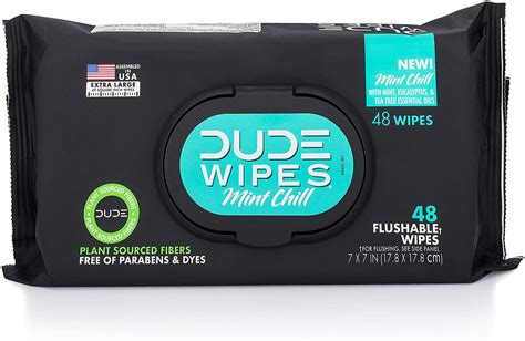 Dude Products Wipes Flushable Wipes Extra Large Mint Chill Scented Wet Wipes 48 Count