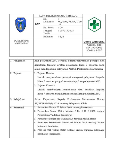 5 Sop Alur Pelayanan Anc Terpadu X Diagram Alir Pdf