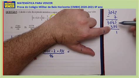 Prova De Matemática Colégio Militar De Belo Horizonte Cmbh 2020 2021 6o