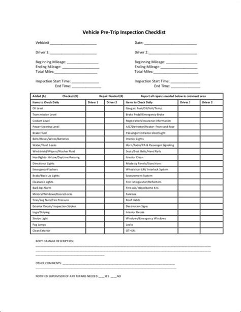 Printable Company Vehicle Inspection Checklist Web Get A Free Vehicle