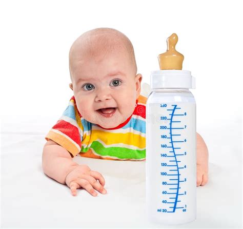 Little Baby With Milk Bottle Stock Photo Image 24082360