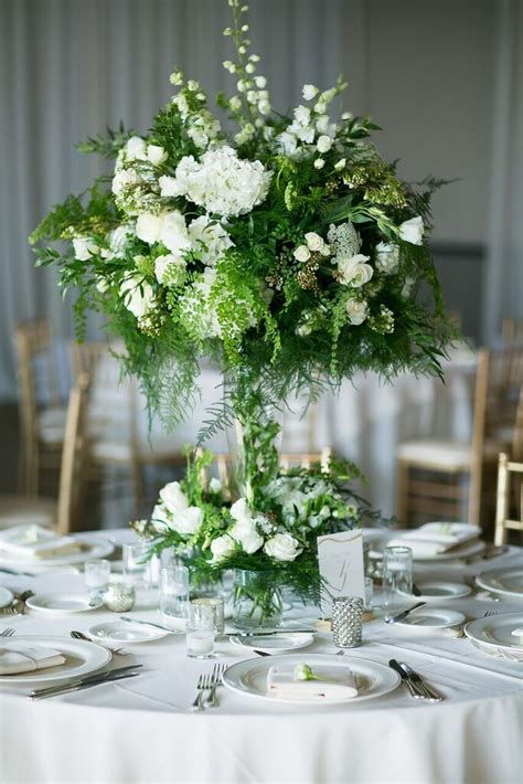 Reception Centerpiece White Flowers Greenery