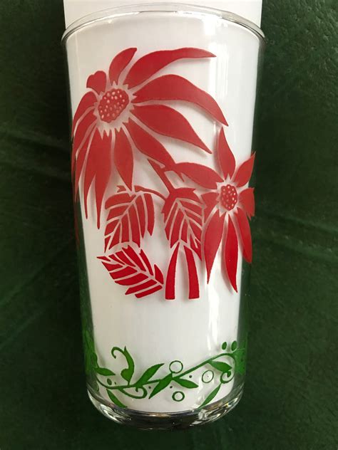 Vintage Christmas Drinking Glasses With Poinsettias Etsy
