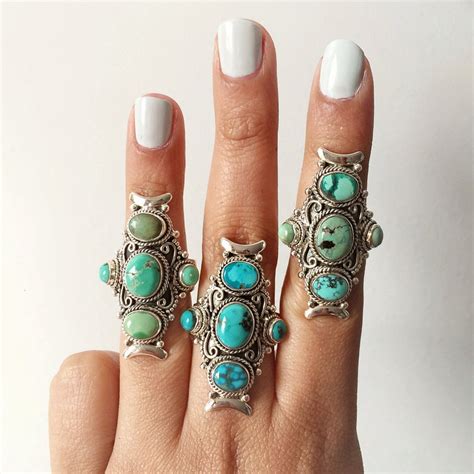 Genuine Turquoise Statement Ring Silver Turquoise Ring Etsy