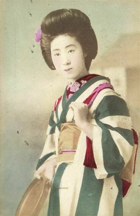 japan beautiful geisha lady in striped kimono 1910s postcard asia and middle east japan