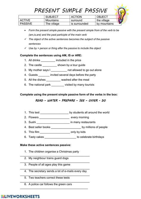 Passive Voice Present And Past Interactive Worksheet Active And