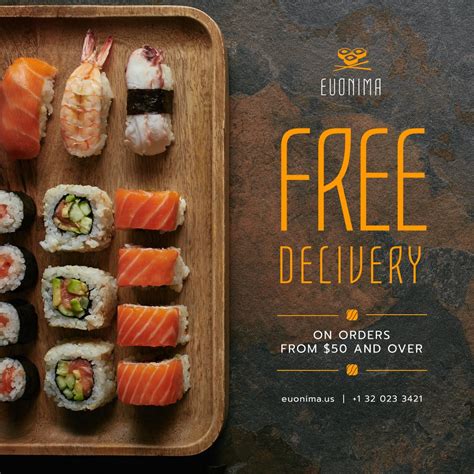 Japanese Restaurant Delivery Offer Fresh Sushi Online Instagram Ad