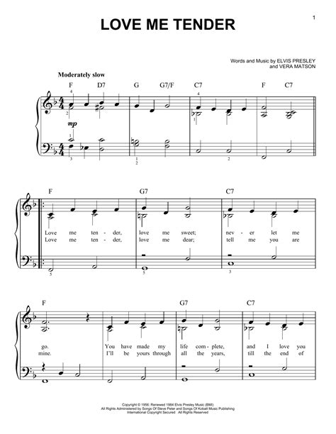 Love Me Tender Sheet Music By Elvis Presley Easy Piano 71059