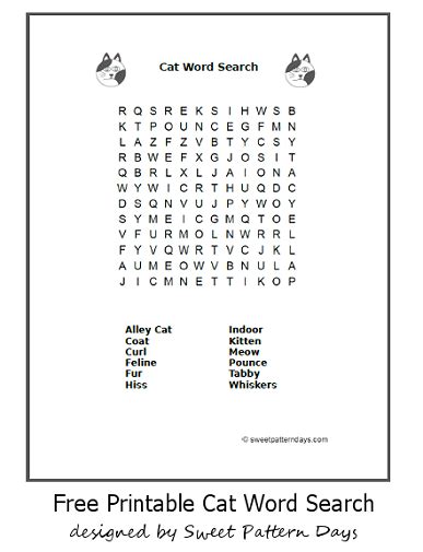 Cat Word Search Printable Cats Alley Cat Printables