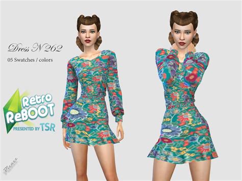Sims 4 — Retro Reboot Dress 262 By Pizazz — New Mesh Included 5 Color