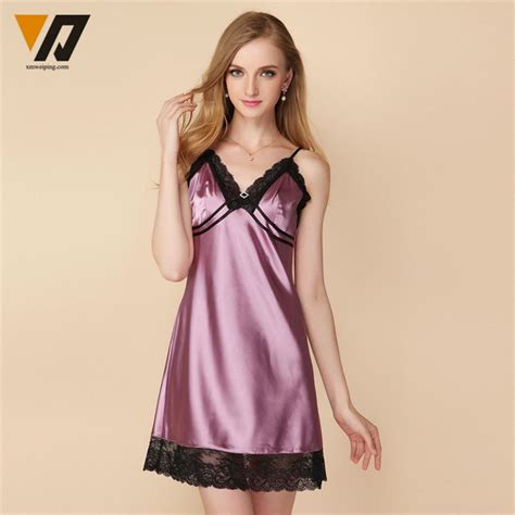 Silk Sleepwear Women Satin Lace Lingerie Nightdress Female Spring
