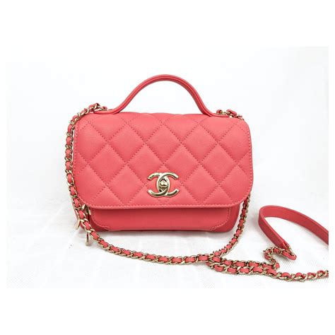 Coco Handle Chanel Business Affinity Rose Coral Bag Pink Leather Ref