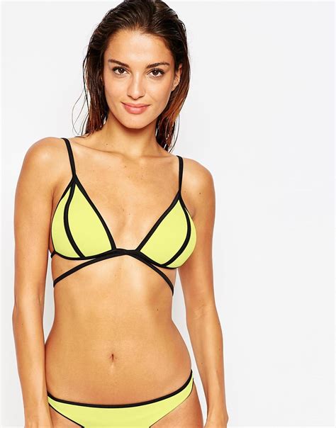 Asos Mix And Match Contrast Moulded Strappy Triangle Bikini Top At Asos