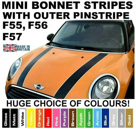 Mini Cooper F55 F56 F57 Vinyl Bonnet Stripes Graphics With Pinstripe
