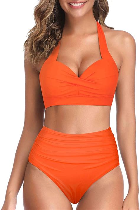 tempt me two piece retro halter ruched high waist bikini the most flattering swimsuits 2021
