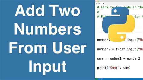 Add Two Numbers From User Input Python Example Youtube