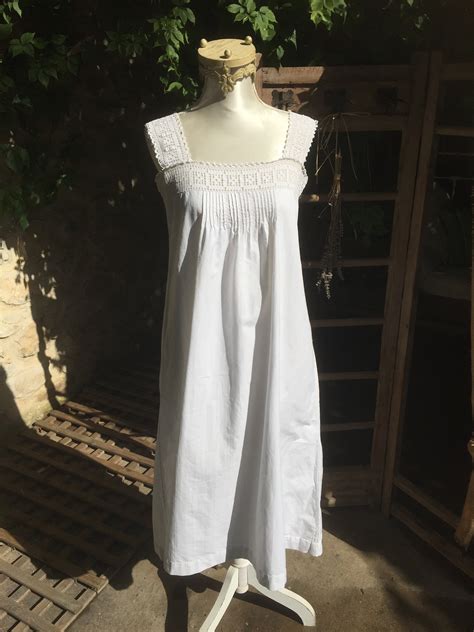 Antique French Cotton And Crocheted Nightdress Circa 1940 1950