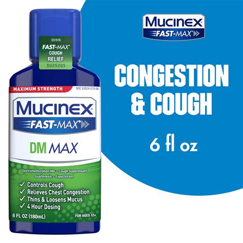 Maximum Strength Mucinex Fast Max Dm Max Liquid 6 Fl Oz Controls Cough Relieves Chest