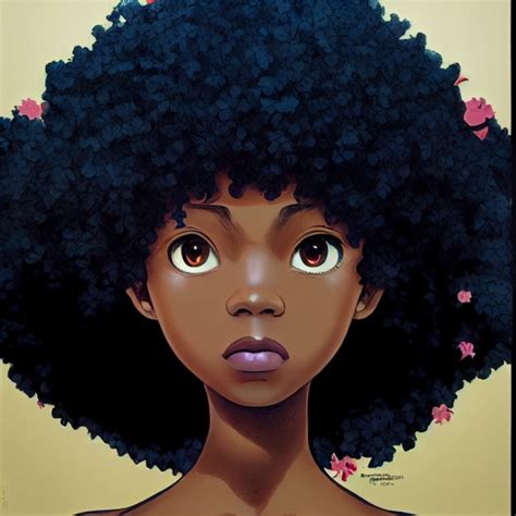 A Cute Nigerian Anime Girl With A Black Afro By Studio Midjourney